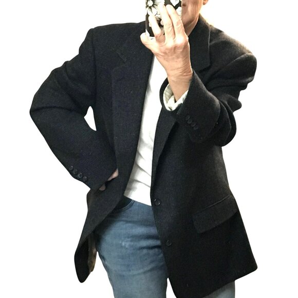 Evan-Picone Wool Tweed Blazer: Vintage 80s Sport Coat, Black Gray, Men’s Size 42 - Picture 4 of 9